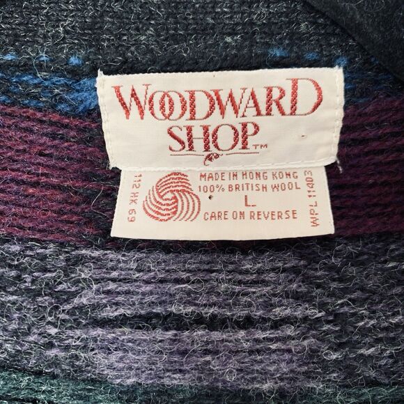 Vintage 90s Grandpa Cardigan Sweater Men L Chunky Black Plaid 100% Wool Dad 80s - Picture 3 of 8